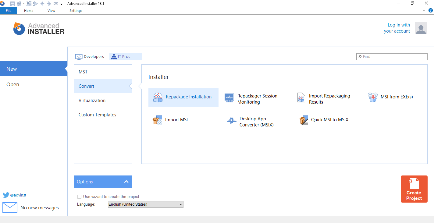 screenshot of Advanced Installer